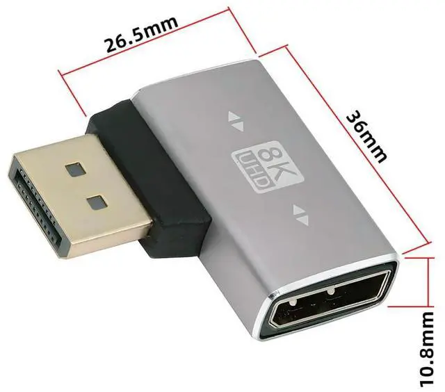 Alt view image 2 of 7 - xiwai 8K 60hz DisplayPort 1.4 (DP) Male to DP Female Adapter Left Angled 90 Degree Ultra-HD UHD 4K 144hz Extender Connector for Video PC Laptop Monitor