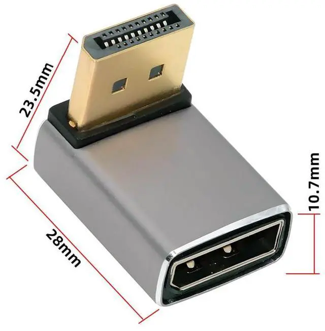 Alt view image 7 of 7 - xiwai 8K 60hz DisplayPort 1.4 (DP) Male to DP Female Adapter Up Angled 90 Degree Ultra-HD UHD 4K 144hz Extender Connector for Video PC Laptop Monitor