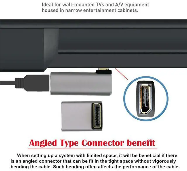 Alt view image 6 of 7 - xiwai 8K 60hz DisplayPort 1.4 (DP) Male to DP Female Adapter Up Angled 90 Degree Ultra-HD UHD 4K 144hz Extender Connector for Video PC Laptop Monitor