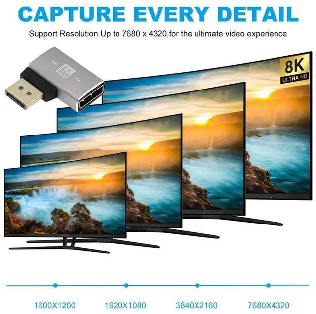 Alt view image 7 of 7 - xiwai 8K 60hz DisplayPort 1.4 (DP) Male to DP Female Adapter Left Angled 90 Degree Ultra-HD UHD 4K 144hz Extender Connector for Video PC Laptop Monitor
