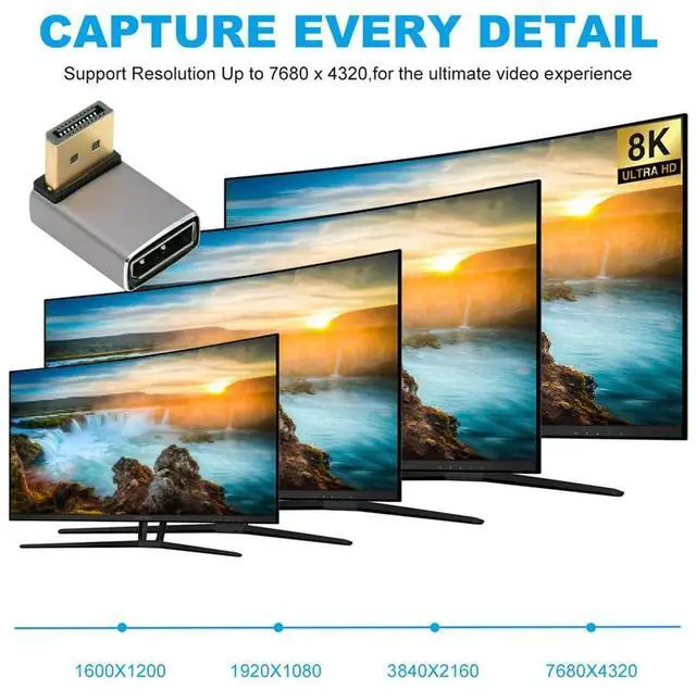 Alt view image 4 of 7 - xiwai 8K 60hz DisplayPort 1.4 (DP) Male to DP Female Adapter Up Angled 90 Degree Ultra-HD UHD 4K 144hz Extender Connector for Video PC Laptop Monitor