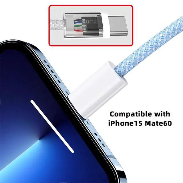 Alt view image 5 of 7 - xiwai 27W 65W Power USB-C Cable 480Mbps Data Cable Type C Fast Charging for Phone & Tablet & Laptop, 0.2m Blue Sleeve