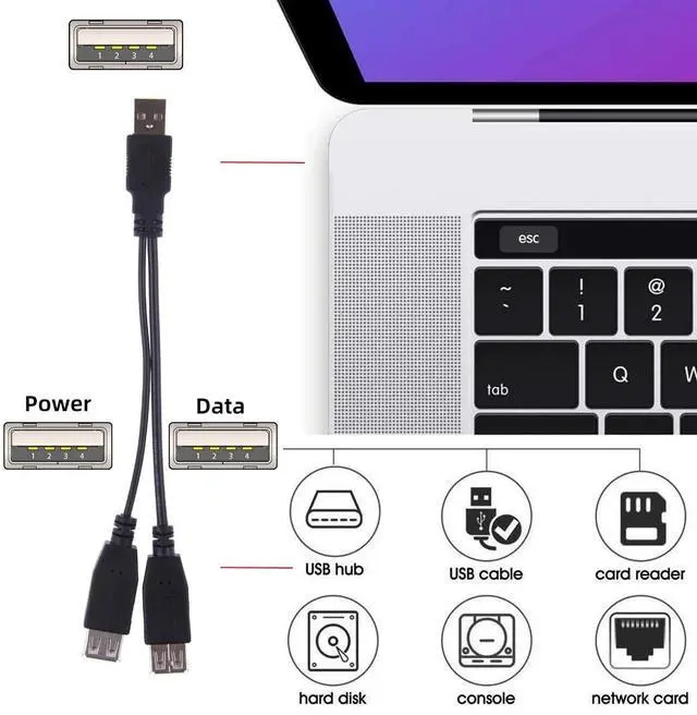 Alt view image 4 of 7 - xiwai Dual Type-A USB2.0 Female to Type-A USB Male Extra Power Data Cable Compatible with Disk Drive SSD Printer Scanner (20cm)