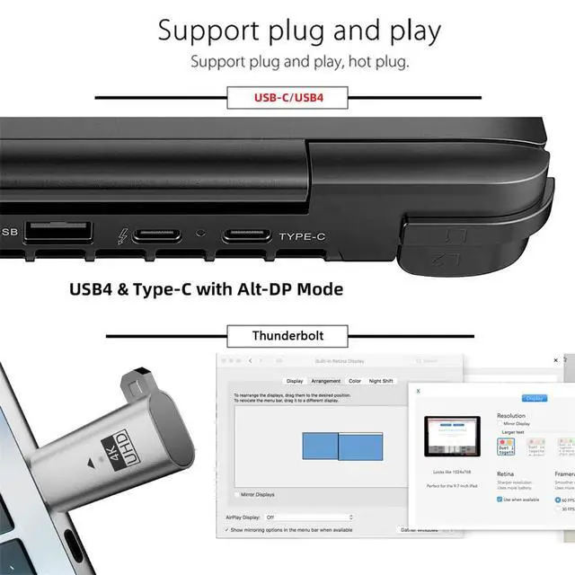 Alt view image 6 of 7 - xiwai USB-C Type-C EDID DDC Dummy Plug Headless Ghost CY Virtual Display Adapter USB5.0 USB4.0 Display Emulator 4K@60Hz Compatible with Thunderbolt3/4/5 Silver
