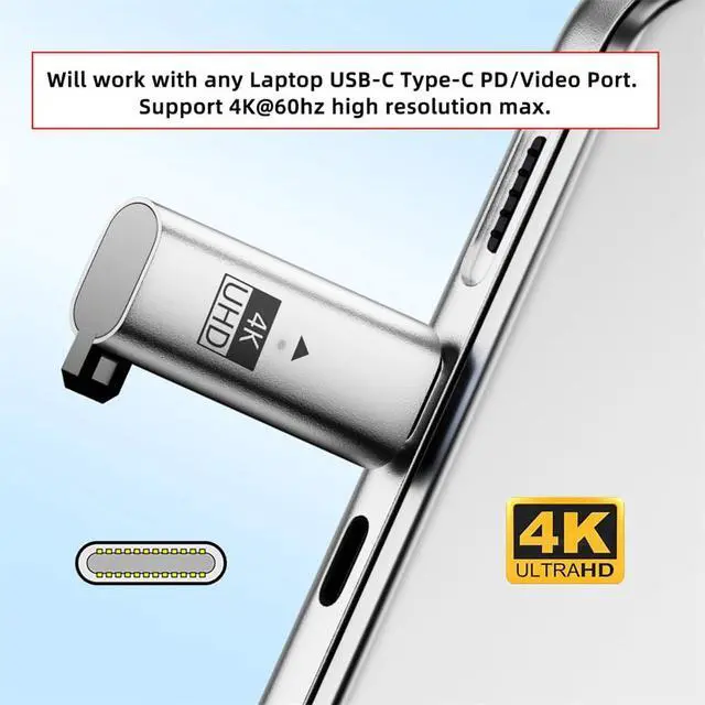 Alt view image 7 of 7 - xiwai USB-C Type-C EDID DDC Dummy Plug Headless Ghost CY Virtual Display Adapter USB5.0 USB4.0 Display Emulator 4K@60Hz Compatible with Thunderbolt3/4/5 Silver