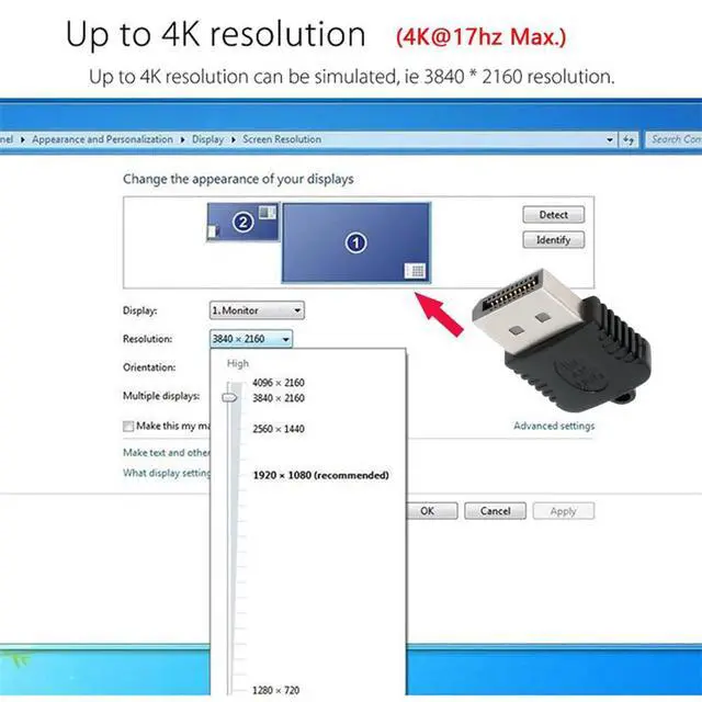 Alt view image 4 of 7 - xiwai Displayport 4K@17hz Dummy Plug Headless Ghost Emulator CY DP Virtual Display Adapter Black