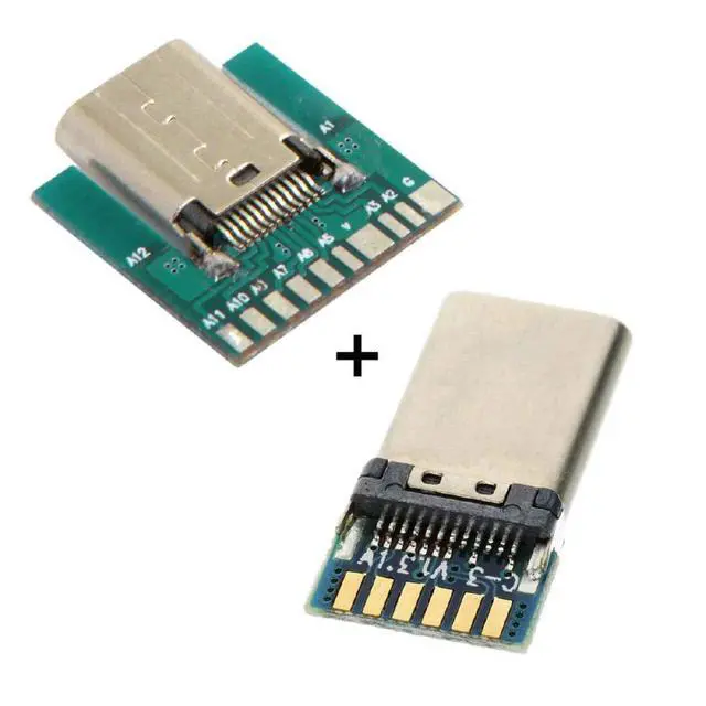 Alt view image 4 of 6 - JSER DIY 24pin USB 3.1 Type C Male & Female Plug & Socket Connector SMT Solder Type with PC Board 1Set 2pcs
