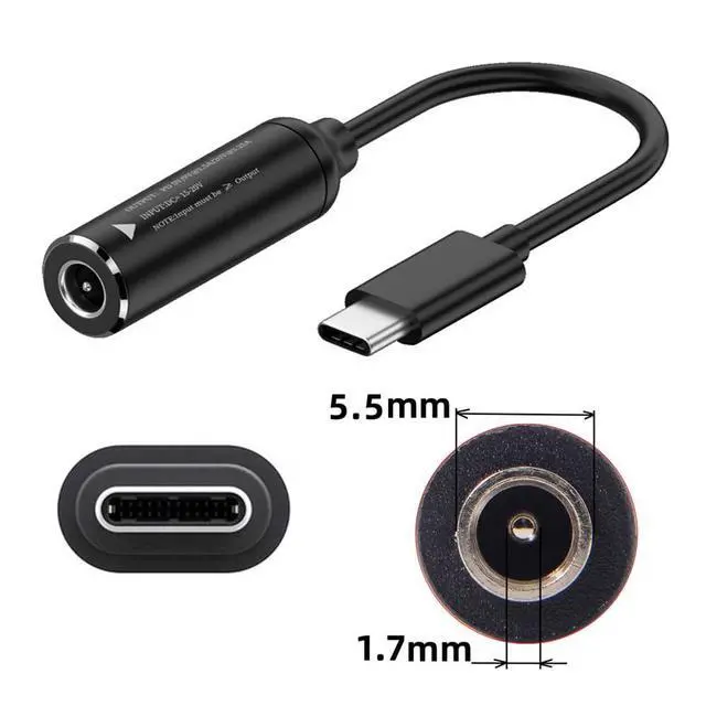 Alt view image 3 of 7 - xiwai USB-C Type-C to DC Jack 5.5x1.7mm Input Power Cable Plug Charge Cord for Laptop Phone PD9V 15V 20V