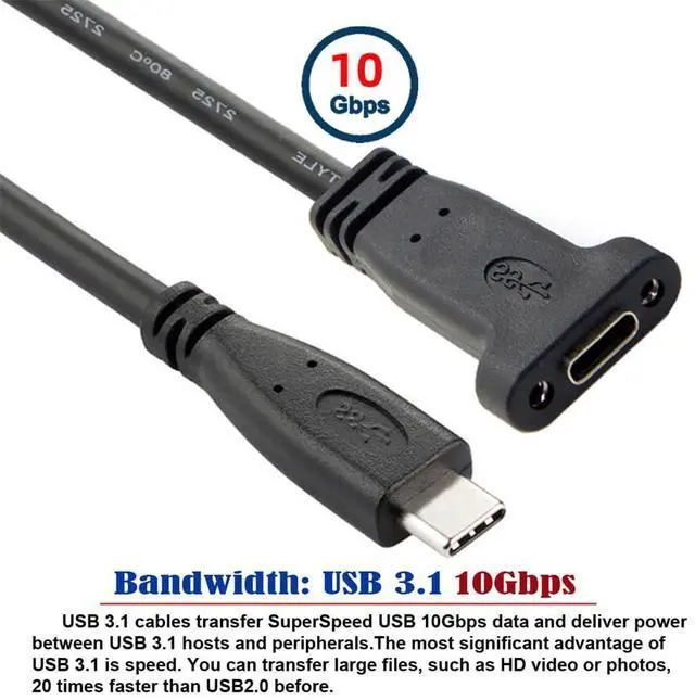 Alt view image 3 of 7 - xiwai Type-C Female Cable USB-C USB 3.1 Type C Male to Female Extension Data Cable with Panel Mount Screw Hole