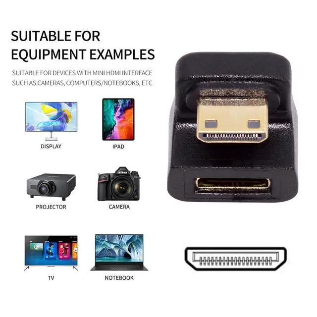 Alt view image 4 of 7 - xiwai 360-Degree Up Angled U-Shaped Mini HDMI 1.4 Male to Mini Female HDMI switches Adapter Converter for Laptop Tablet Gaming Home Theater