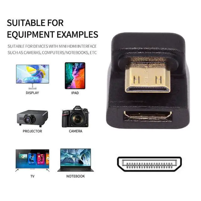 Alt view image 4 of 7 - xiwai 360-Degree Down Angled U-Shaped Mini HDMI 1.4 Male to Mini Female HDMI switches Adapter Converter for Laptop Tablet Gaming Home Theater