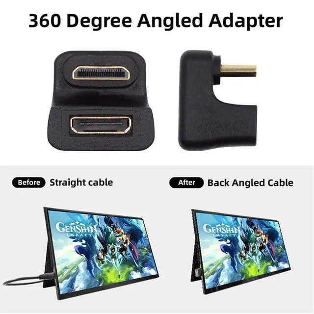 Alt view image 5 of 7 - xiwai 360-Degree Down Angled U-Shaped Mini HDMI 1.4 Male to Mini Female HDMI switches Adapter Converter for Laptop Tablet Gaming Home Theater