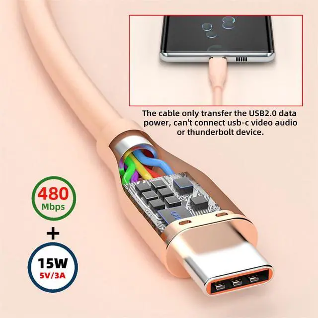 Alt view image 4 of 7 - xiwai Type A 15W Power Pink Colored USB-A to USB-C Liquid Silicone Ultra Soft Power USB2.0 Data Cable Fast Charge for Laptop Tablet Phone 100cm