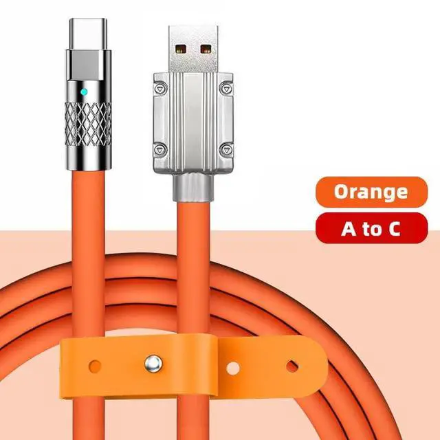 Alt view image 2 of 7 - xiwai Type A 120W Power USB-A to USB-C Liquid Silicone Ultra Soft USB2.0 Data Orange Cable Fast Charge for Laptop Tablet Phone 100CM
