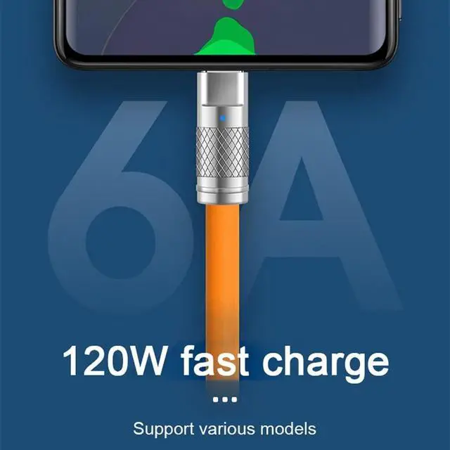 Alt view image 5 of 7 - xiwai Type A 120W Power USB-A to USB-C Liquid Silicone Ultra Soft USB2.0 Data Orange Cable Fast Charge for Laptop Tablet Phone 100CM
