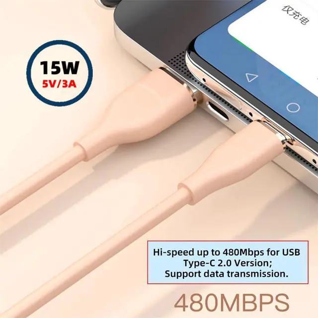 Alt view image 3 of 7 - xiwai Type A 15W Power Pink Colored USB-A to USB-C Liquid Silicone Ultra Soft Power USB2.0 Data Cable Fast Charge for Laptop Tablet Phone 100cm