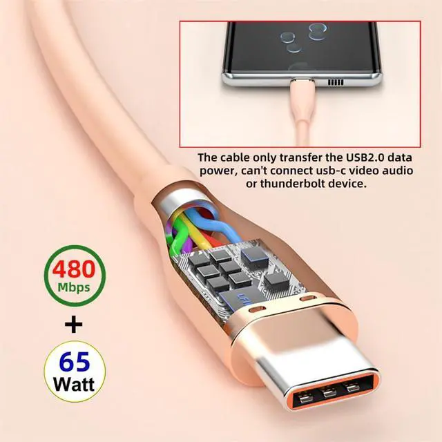 Alt view image 2 of 7 - xiwai Type C 65W Colored Pink USB-C 480Mbps Type-C Male to Male Charge Cable Ultra Soft Liquid Silicone High Flex Hyper Super Flexible Cord 100cm
