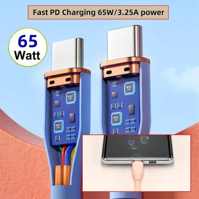 Alt view image 5 of 7 - xiwai Type C 65W Colored Green USB-C 480Mbps Type-C Male to Male Charge Cable Ultra Soft Liquid Silicone High Flex Hyper Super Flexible Cord 200cm