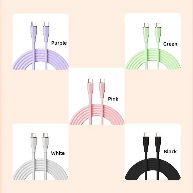 Alt view image 3 of 7 - xiwai Type C 65W Colored Pink USB-C 480Mbps Type-C Male to Male Charge Cable Ultra Soft Liquid Silicone High Flex Hyper Super Flexible Cord 100cm