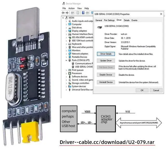 Alt view image 3 of 7 - xiwai USB2.0 USB-C Type-C Male to TTL Converter UART STC Module Serial Programmer CH340G CH340 3.3V 5V Adapter Replace PL-2303 Compatible with Windows 7,8