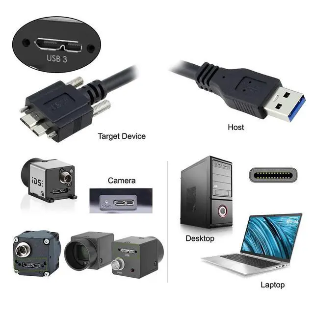 Alt view image 4 of 7 - xiwai 8m USB 3.0 A Type Repeater Cable Male to Micro USB 3.0 B Male with Mount Panel Screws for Camera