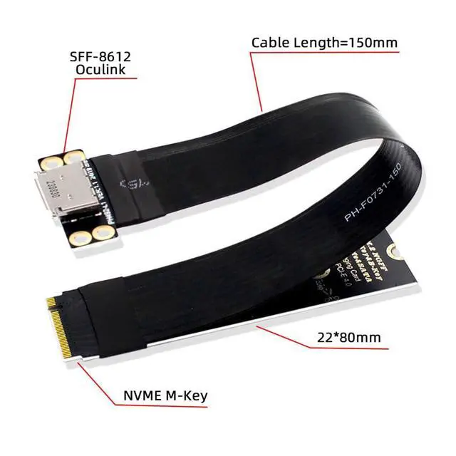 Alt view image 2 of 7 - xiwai M.2 M-Key 2280 NGFF PCI-E4.0 to Oculink SFF-8612 SFF-8611 Host Cable 15cm for NVME U.2 SSD eGPU