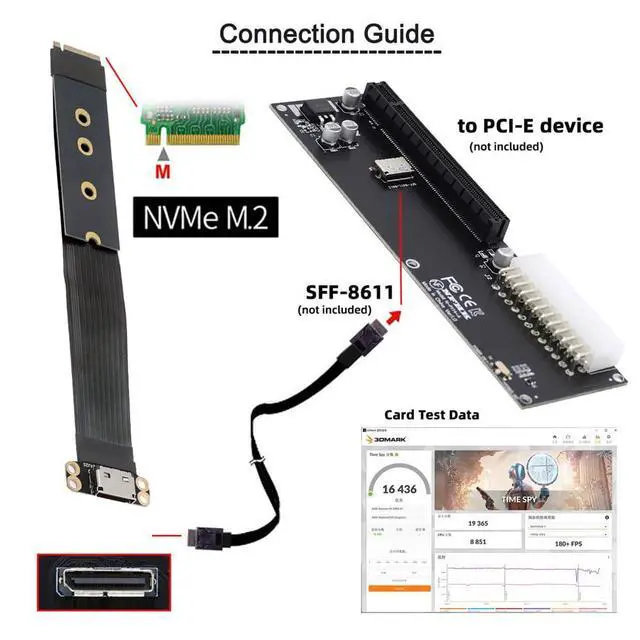 Alt view image 5 of 7 - xiwai M.2 M-Key 2280 NGFF PCI-E4.0 to Oculink SFF-8612 SFF-8611 Host Cable 15cm for NVME U.2 SSD eGPU