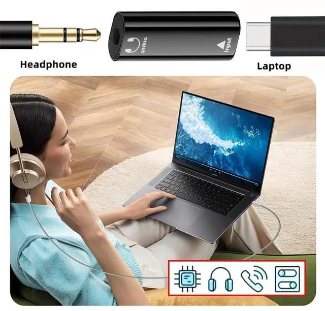 Alt view image 6 of 7 - Xiwai 2pcs/lot Type-C USB-C Female to Audio AUX & MIC 3.5mm Male & Female 16bit 48kHz Sound Card Adapter Compatible with Laptop Tablet Phone