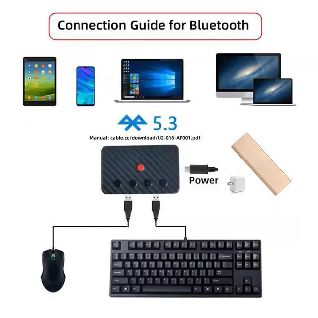Alt view image 2 of 7 - xiwai USB Wired Mouse and Keyboard Convert to Wireless 2.4G Bluetooth(BT) Converter with Receiver USB Switch Selector Type-C Power for Tablet Phone Laptop