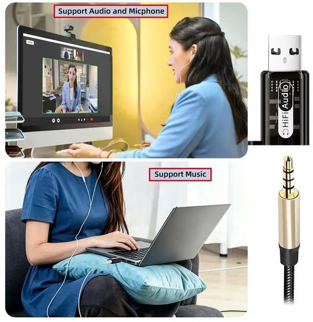 Alt view image 7 of 7 - Xiwai 2pcs/lot USB to 3.5mm Audio Adapter Type-A Male USB2.0 to TRS TRRS Female AUX & MIC Sound Card 24bit 96kHz Adapter Compatible with Laptop Desktop