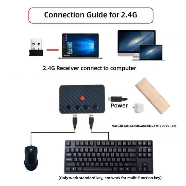 Alt view image 3 of 7 - xiwai USB Wired Mouse and Keyboard Convert to Wireless 2.4G Bluetooth(BT) Converter with Receiver USB Switch Selector Type-C Power for Tablet Phone Laptop
