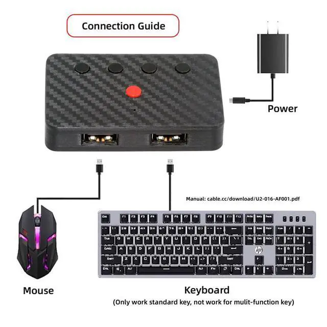 Alt view image 5 of 7 - xiwai USB Wired Mouse and Keyboard Convert to Wireless 2.4G Bluetooth(BT) Converter with Receiver USB Switch Selector Type-C Power for Tablet Phone Laptop
