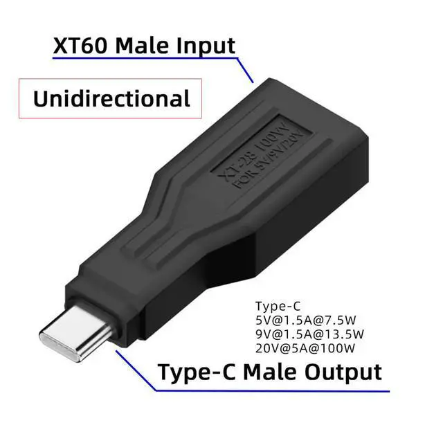 Alt view image 4 of 7 - Xiwai XT60 Power Connector Male Input SC100 Protocol to Type-C Male Plug Output Fast Charging Adapter for RC Lipo Battery Quadcopter Laptop Phone
