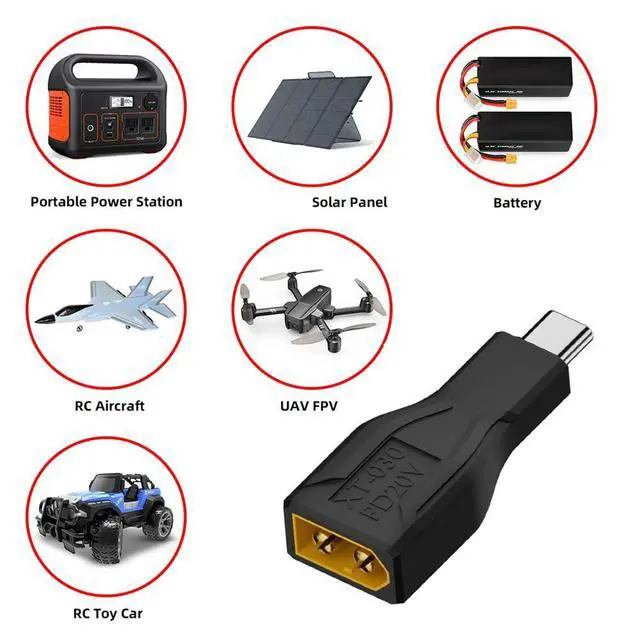 Alt view image 5 of 7 - xiwai 100W 20V 5A PD Type-C Male Input to XT60 Connector Male Output SC100 Protocol Fast Charging Adapter for RC Lipo Battery Quadcopter