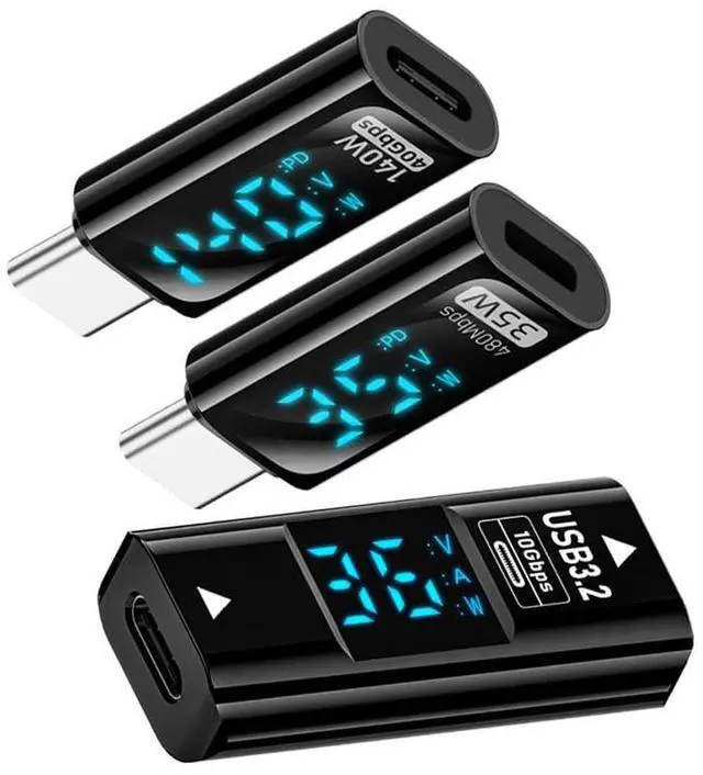 Main image of xiwai 3pcs/Set USB-C Adapter Smart Digital LED Display 10Gbps Type-C Female to USB Type-A 8P Data Current Voltage Fast Charging Monitoring Display Tester Detector