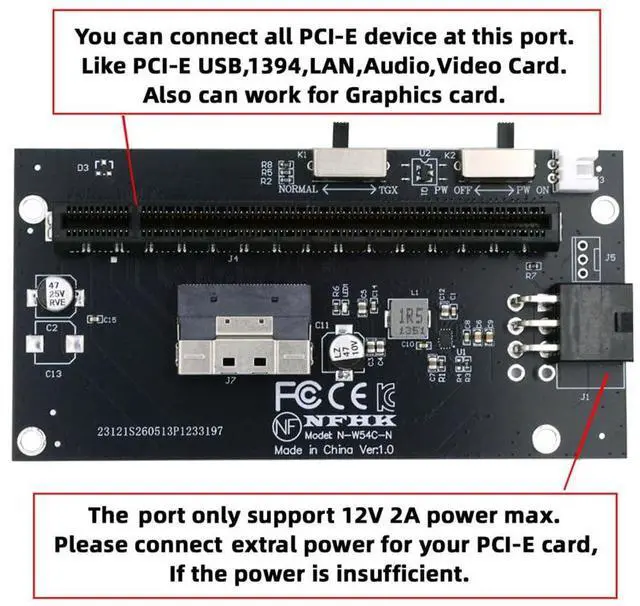 Alt view image 5 of 7 - Xiwai Slimline 8X SFF-8654 74Pin to PCI-E 16x Adapter with PCIE 6Pin Power | PCI-Express TGX Switch Port for Mainboard Graphics Card