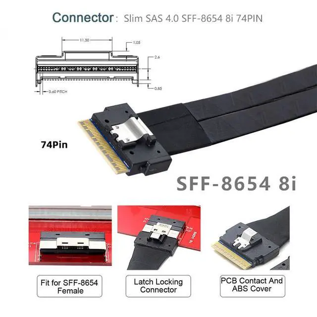 Alt view image 4 of 7 - Xiwai Dual Slimline SFF-8654 8X 74Pin VROC to PCIE 16x with ATX 24Pin Power | PCI-Express Adapter Switch Port for Mainboard Graphics Card