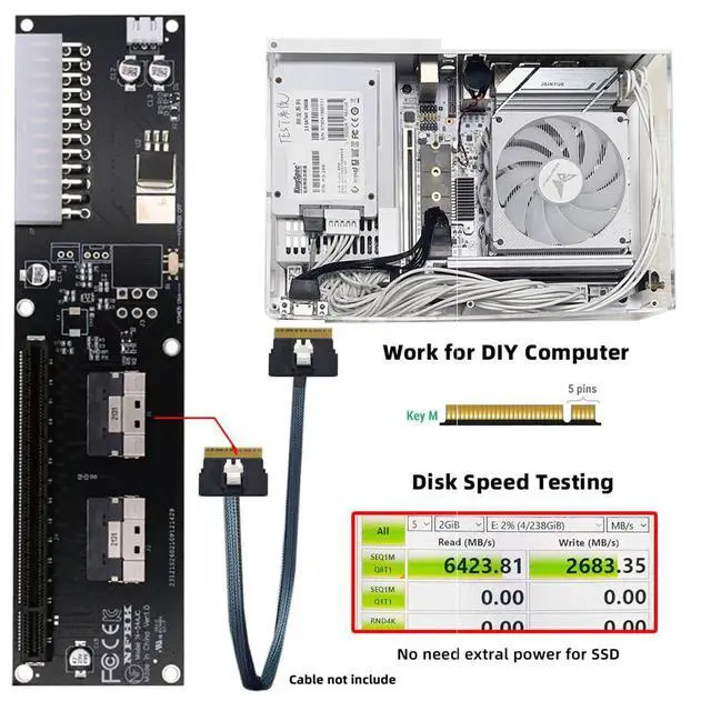 Alt view image 2 of 7 - Xiwai Dual Slimline SFF-8654 8X 74Pin VROC to PCIE 16x with ATX 24Pin Power | PCI-Express Adapter Switch Port for Mainboard Graphics Card