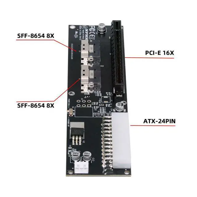 Alt view image 5 of 7 - Xiwai Dual Slimline SFF-8654 8X 74Pin VROC to PCIE 16x with ATX 24Pin Power | PCI-Express Adapter Switch Port for Mainboard Graphics Card