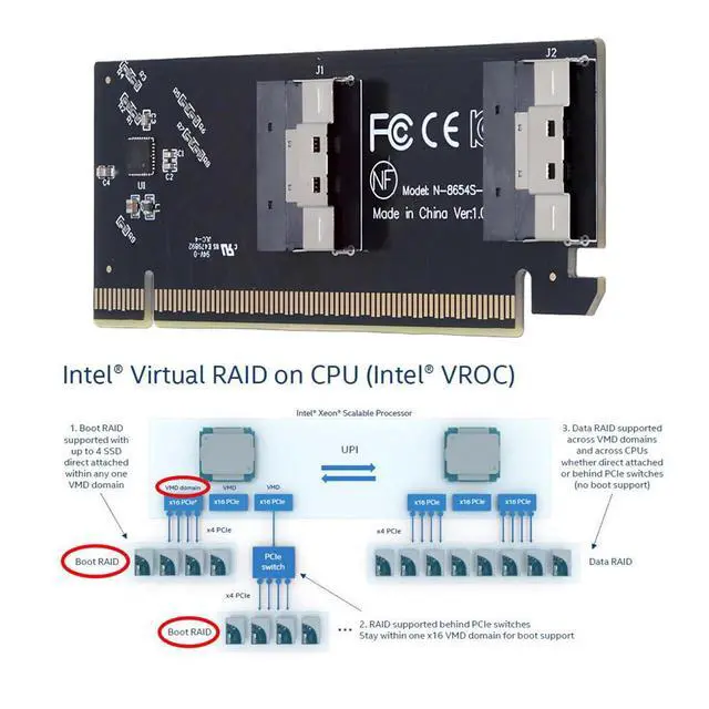 Alt view image 2 of 7 - Xiwai Low Profile Dual SFF-8654 8X 74Pin Slimline to PCIE 16X Express 3.0 PCIE4.0 Raid Card VROC Raid0 Hyper Adapter
