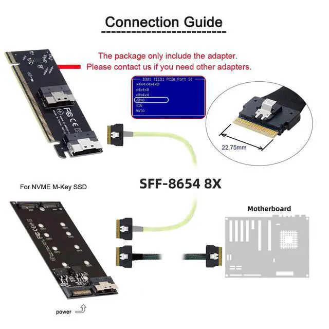 Alt view image 6 of 7 - Xiwai Low Profile Dual SFF-8654 8X 74Pin Slimline to PCIE 16X Express 3.0 PCIE4.0 Raid Card VROC Raid0 Hyper Adapter