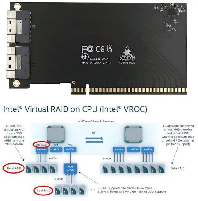 Alt view image 2 of 7 - Xiwai External Dual SFF-8654 8X 74Pin Slimline to PCIE4.0 PCIE 16X Express 3.0 Raid Card VROC Raid0 Hyper Adapter