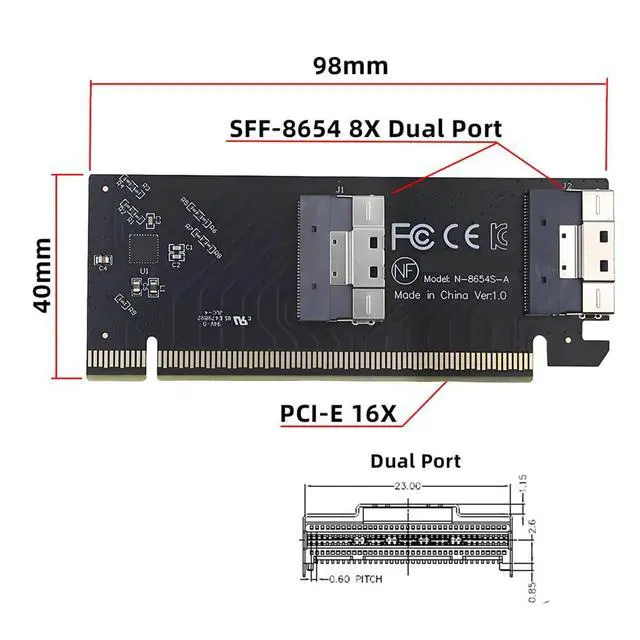 Alt view image 4 of 7 - Xiwai Low Profile Dual SFF-8654 8X 74Pin Slimline to PCIE 16X Express 3.0 PCIE4.0 Raid Card VROC Raid0 Hyper Adapter
