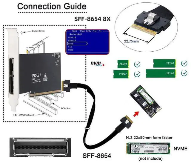 Alt view image 7 of 7 - Xiwai External Dual SFF-8654 8X 74Pin Slimline to PCIE4.0 PCIE 16X Express 3.0 Raid Card VROC Raid0 Hyper Adapter