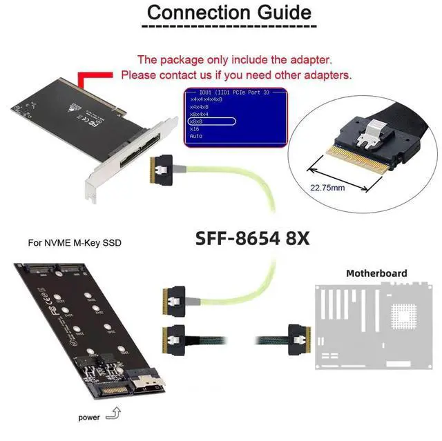 Alt view image 6 of 7 - Xiwai External Dual SFF-8654 8X 74Pin Slimline to PCIE4.0 PCIE 16X Express 3.0 Raid Card VROC Raid0 Hyper Adapter