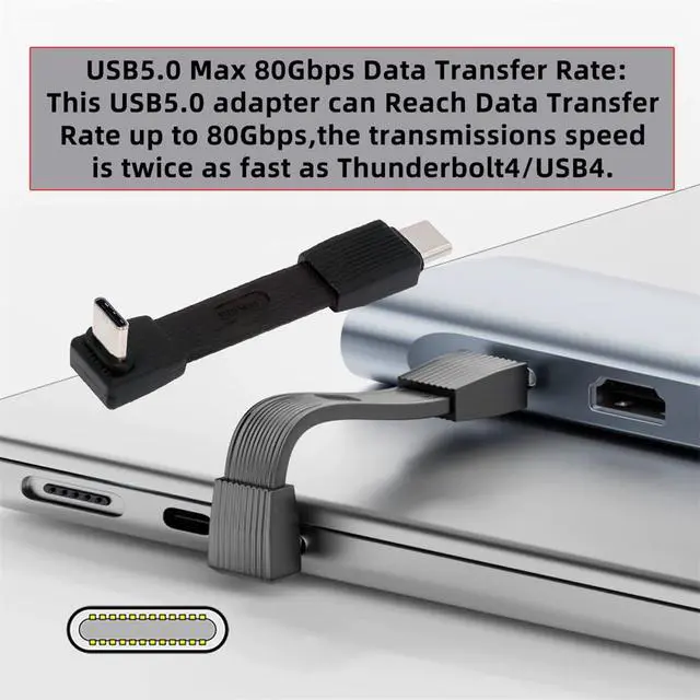 Alt view image 3 of 7 - xiwai USB5.0 80Gbps Up Angled 90 Degree Flat Slim FPC Male to Male Extension Cable Short 240W 16K 8K 60Hz 5K Compatible with 40Gbps USB4.0 Thunderbolt3/4/5