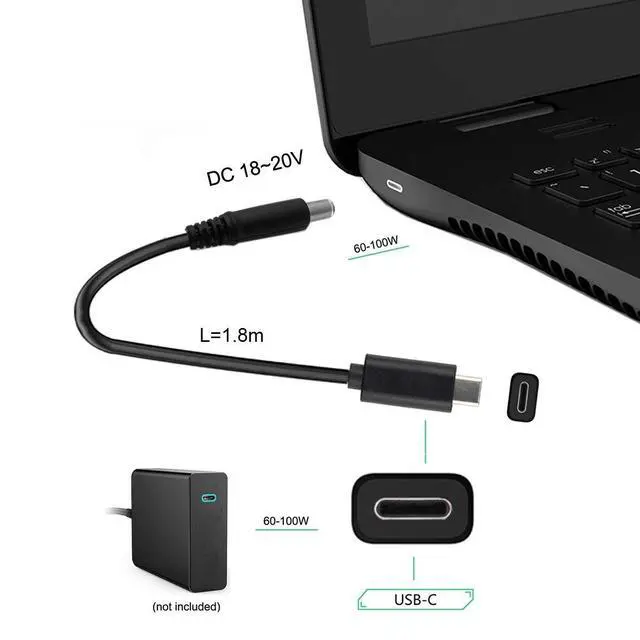 Alt view image 6 of 7 - Type C USB-C Input to Rectangle 5.5x2.5mm Power PD Charge Cable for Laptop Notebook (5.5x2.5mm)