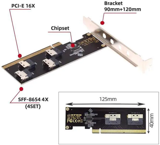 Alt view image 6 of 7 - Xiwai Slimline SFF-8654 Four 4X 4 NVME to PCIE Express 3.0 4.0 Raid Card VROC Raid0 Hyper Adapter