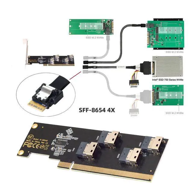 Alt view image 7 of 7 - Xiwai Slimline SFF-8654 Four 4X 4 NVME to PCIE Express 3.0 4.0 Raid Card VROC Raid0 Hyper Adapter
