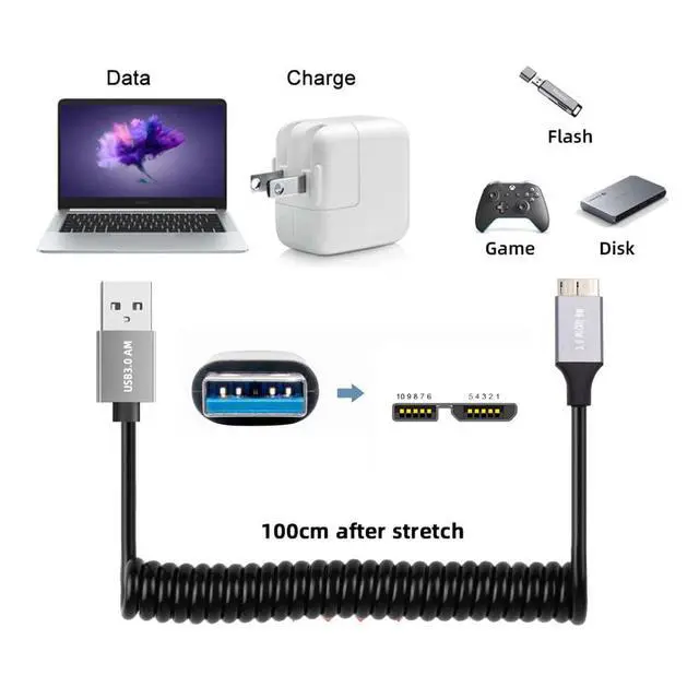 Alt view image 6 of 7 - xiwai USB 3.0 Type-A Male to Micro-USB3.0 Male Stretch Coiled Cable Extension 5Gbps for Disk Phone Camera Data 100cm